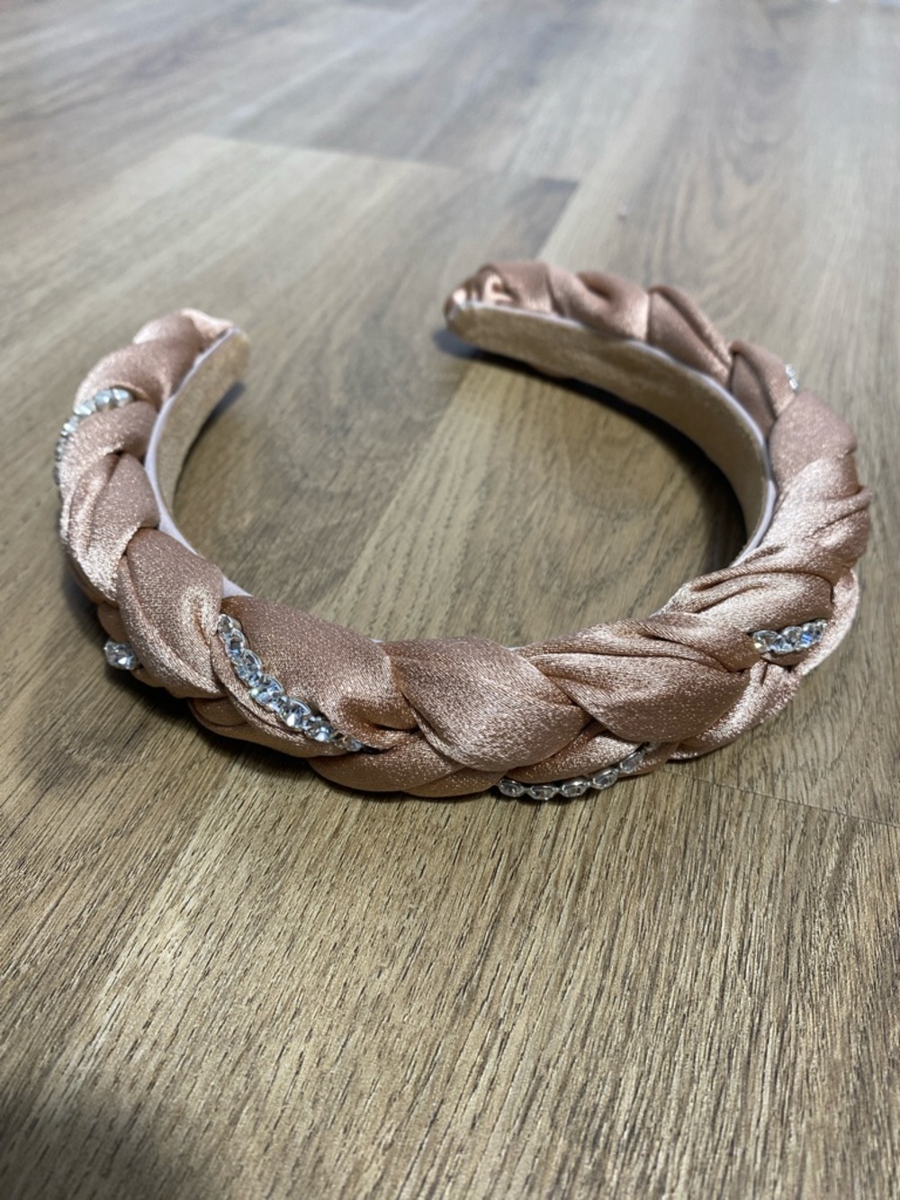 Marzoline Satin Braided Taupe Headband with Crystal embellishments Made in Italy